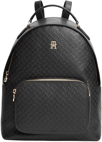 Tommy Hilfiger Damen Rucksack Daily Backpack mit Monogramm-Prägung Schwarz (Black) Einheitsgröße