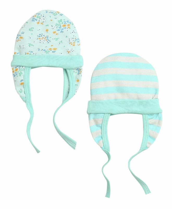 Image of BUMZEE Mint & Multi Baby Girls Ear Flap Tying Cap Pack of 2 (Peb10083)