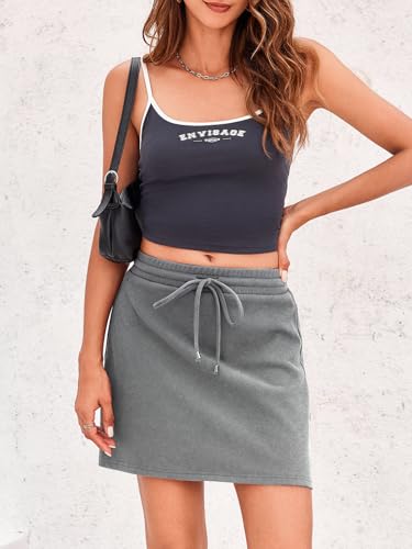 Fisoew Women's Casual Mini Skirt Drawstring Summer High Waist Bodycon Workout Short Pencil Skirt3