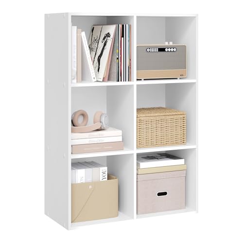 WOLTU Libreria Blanca con 6 Cubos Abiertos, Estanteria para Libros y Exposición, Mueble Estanteria para Oficina, Estudio Juvenil y Salón, 60x29,5x89cm, SK002ws3