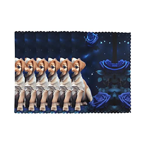 Sets de table chiot et rose bleue rectangulaires pour decoration de table x6 - 3