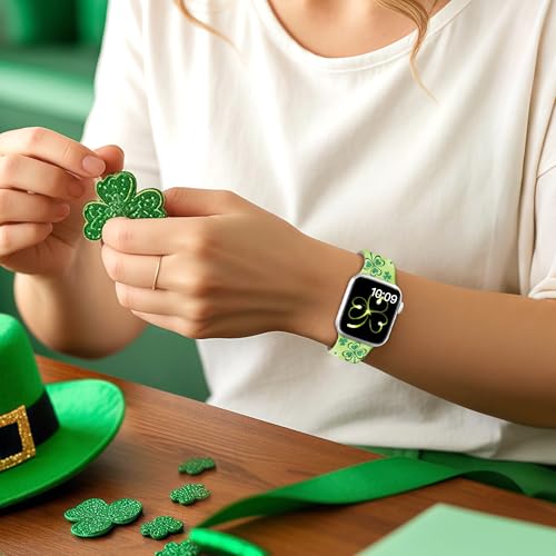 Image of wipalor St Patricks Day Clover Band for Apple Watch Bands for Women 46mm 45mm 44mm 42mm 49mm, Cute Holiday Lucky Shamrocks iWatch Bands Silicone Sport iPhone Watch Series 11 10 9 SE 8 7 6 5 4 3 Ultra