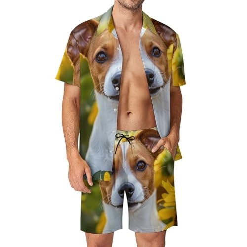 Conjunto Jack Russell Terrier de camisa manga corta hombre y pantalón corto girasol
