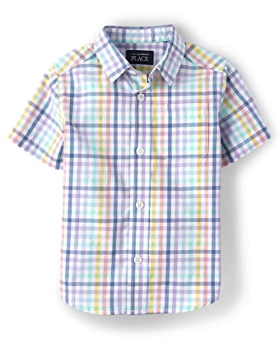The Children's Place,Family Matching Short Sleeve Button Down Shirt, Dad and Son,Boys,Multi-Ging,3T