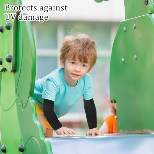 4 Pairs Kids Arm Sleeves, UV Sun Protection Cooling Compression Sleeves for Youth Boys Girls Sports, Breathable Elastic Ice Sleeve for Outdoor Activities (Black White Grey Navy)4