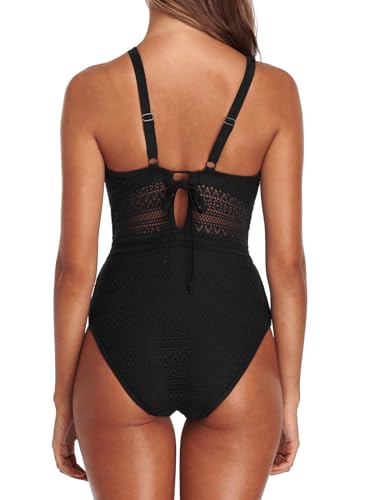 SOCIALA One Piece Swimsuit Women Crochet High Waisted Bathing Suit Backless Mesh V Neck Monokini Swimwear3