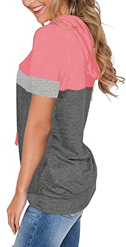 Mixshe Womens Tops Summer Clothes Dressy Casual Shirts Ladies Hoodies Pullover Short Sleeve Blouses Trendy Fashion Tunics Camisas De Mujer Pinkgray Small #TOP1
