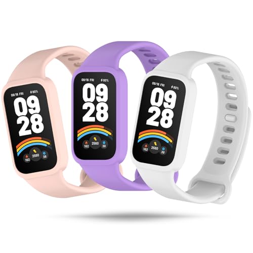 Xisair 3 Piezas Pulseras Compatible con Xiaomi Band 9 Active/Redmi Smart Band 3 Correas de Silicona Sport Pulsera Accesorios para Smartwatch, Correa de Repuesto para Hombre y Mujer