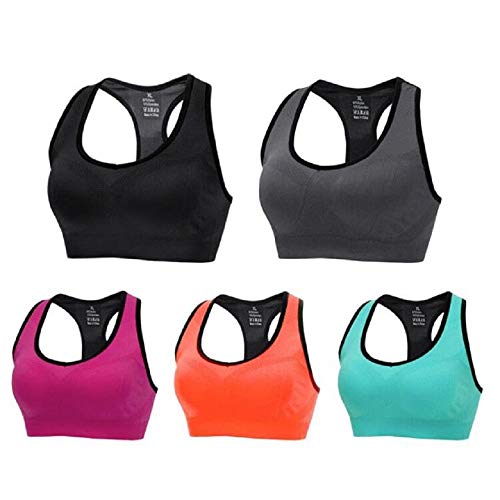 CLUCI Sports Bras for Women High Impact Support Workout Racerback Seamless Gym Activewear Running Padded Fitness Yoga 5 Pack M
