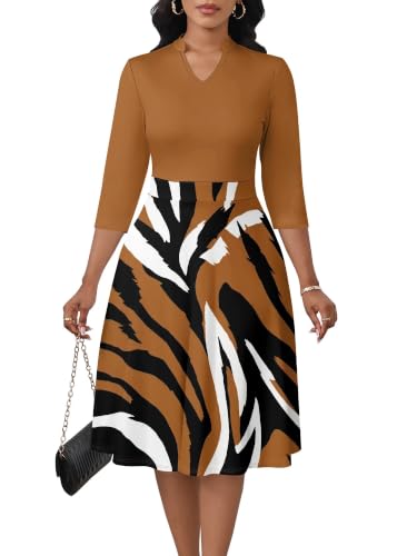 Image of PinkPatty Women's Casual A-line Midi Dresses 3 /4 Sleeve V Neck Fit and Flare Dress with Pockets