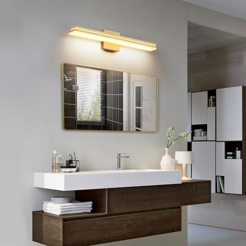 Image of SineRise LED Modern Bathroom Vanity Light Fixtures (24-Inch, 3000K /4000K /6000K, Dimmable), Gold Modern Acrylic Bathroom Wall Lighting Fixtures Over Mirror