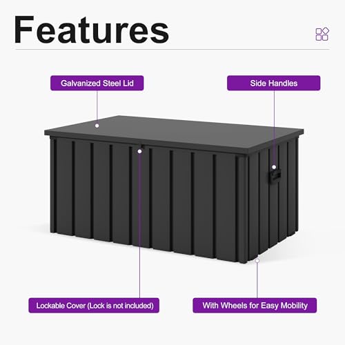 Image of PURPLE LEAF Outdoor Deck Box 150 Gallon, Waterproof Lockable Storage, Gray
