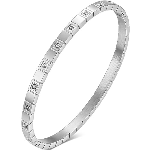 Image of Jude Jewelers 4mm Stainless Steel Cubic Zircon Filled Eternity Style Wedding Party Stacking Bangle Bracelet (Silver)