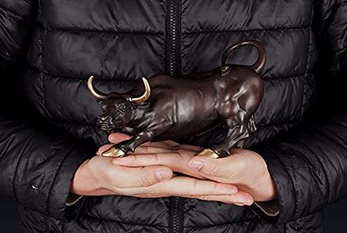 Youfine Pure Bronze Statue Wall Street Bull, 5.3″ Tall Charging Bull Sculpture, Beautiful Animal Crafts For Home Office Decor, Worthy Collection Wealth Success Wealth Ornaments #TOP2