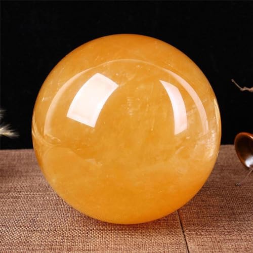 Boule de cristal jaune en citrine 150mm, cadeau de décoration unique avec support