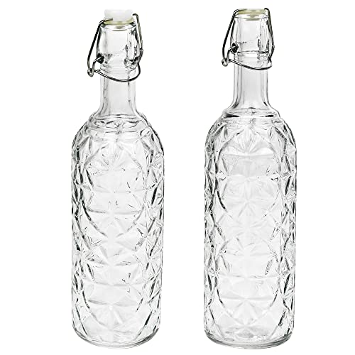 2 x 720ml Glass Bottle with Metal Airtight Swing Top Reusable Bottles for Water Wine Juice Cordial