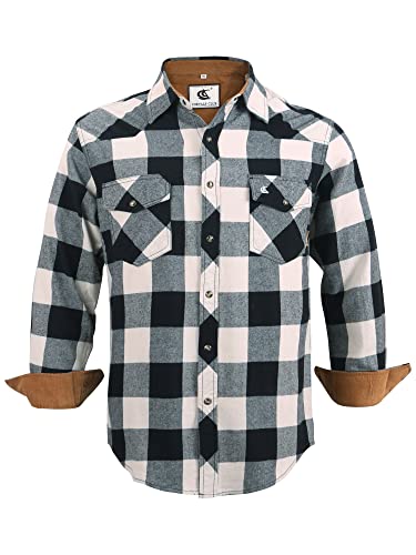 Mens Western Cowboy Flannel Shirts Corduroy Lined Snap Button Up Cotton Regular Fit Long Sleeve Plaid Shirts