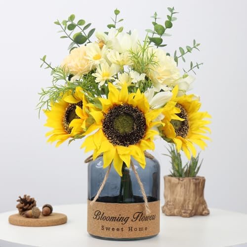 4 Pcs Artificial Sunflower Pot Silk Sunflowers Arrangement