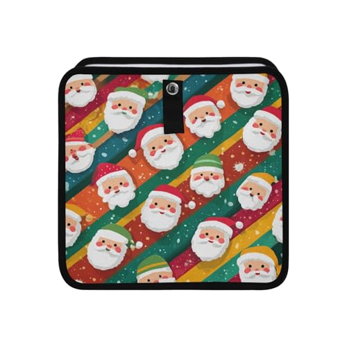 Image of Car Trash Can Organizer Bin with Adjustable Strap for Back Front Seat Console Waterproof Leakproof Collapsible Portable 8.66 Inch Colorful Diagonal Striped Santa Claus