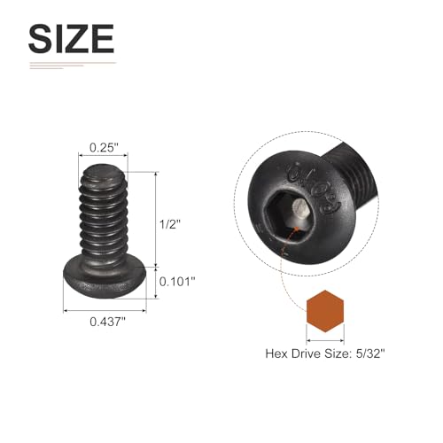 DTGN 1/4-20x1/2" Button Head Socket Cap Screws, 25Pack, Good for Machine, Carbon Steel Black Oxide - Image 2