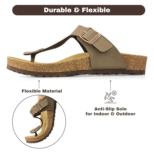 Men's Cork Footbed Flip Flops, Thong Sandals with Adjustable Straps and Arch Support, Open Toe Beach Sandals All-Day Comfort Summer Shoes4