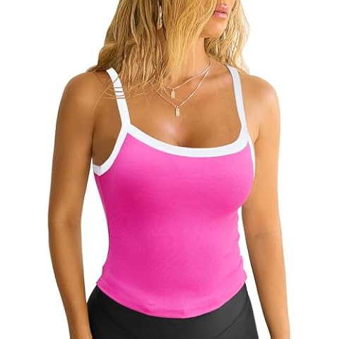 DaiLiWei Womens Square Neck Tank Tops Ribbed Sleeveless Cropped Top Color Block Basic Cami Shirts Cover