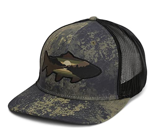 Image of Paramount Outdoors Sunset Trout Fishing Hat Mountain Fish Silhouette Performance Outdoor Hat with Comfort Snapback
