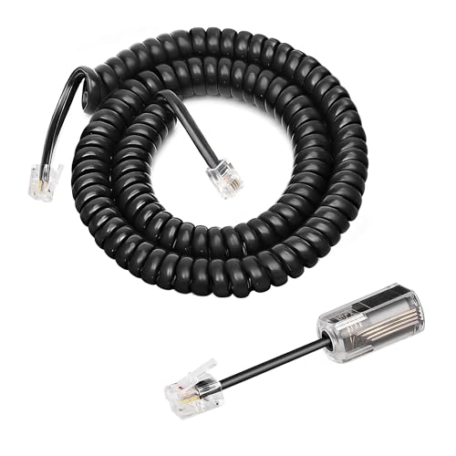 Image of Uvital 1 Pack Telephone Handset Cords with Detanglers, RJ9 4P4C, Black | Landline Phone Cord Cable 10Ft Uncoiled(1.2Ft Coiled) , 360 Rotating Anti-Tangle Swivel Telephone Cords Untangler, Office