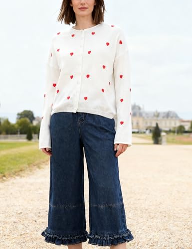 Dqbeng Womens Heart Cardigan Casual Long Sleeve Button up Loose Knit Lightweight Fall Sweater Tops3