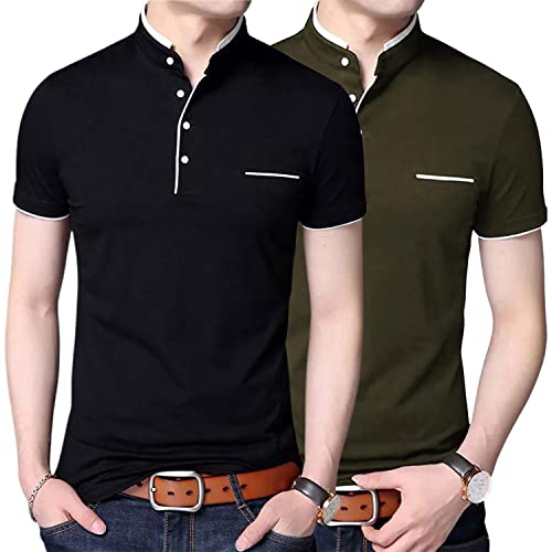 Image of Pixie Fashion Stylish and Handsome Mandarin Collar Half Sleeve T Shirt for Men Combo (Pack of 2)