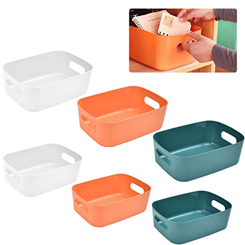REFORUNG Lot de 6 Panier de Rangement Petits Boîte de Rangement Paniers en Plastique Bac de Rangement Léger Bac Organiseur de Conteneur de Rangement avec Poignées pour Salle de Bain Cuisine, 2 Taille Cover
