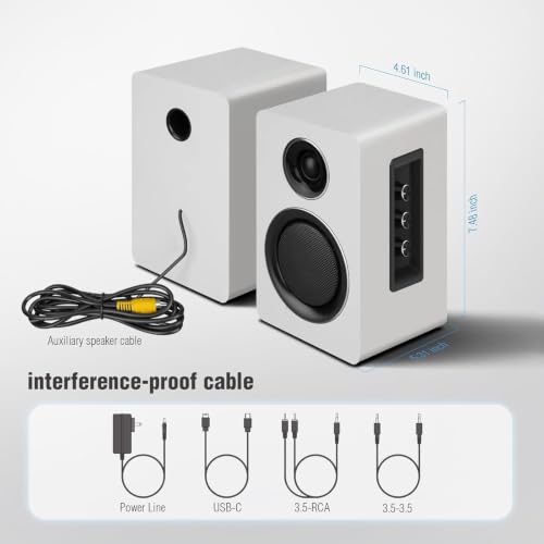 Image of Computer Speakers, Bluetooth 5.3, USB-C, AUX /RCA, 3.5-Inch Woofer, White