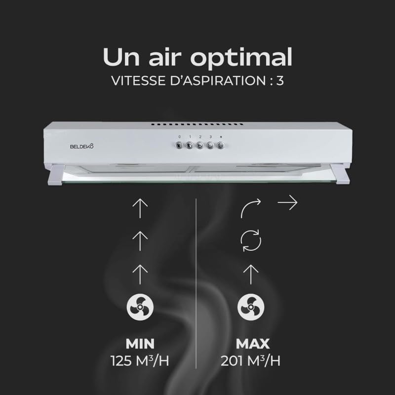 Hotte casquette Rivage 60 cm en blanche - Performance A+ design extra-plat Beldeko - 4
