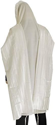 100% Wool Tallit Prayer Shawl in White Stripes Size 24" L X 72" W