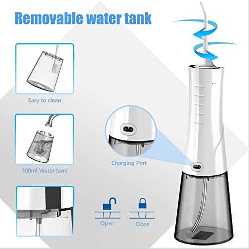 TUREWELL Water Dental Flosser Cordless, Oral Irrigator for Teeth Cleaner, 5 Jet Tips and 6 Modes, IPX7 Waterproof , 300ML Portable Water Dental Oral Care for Home and Travel