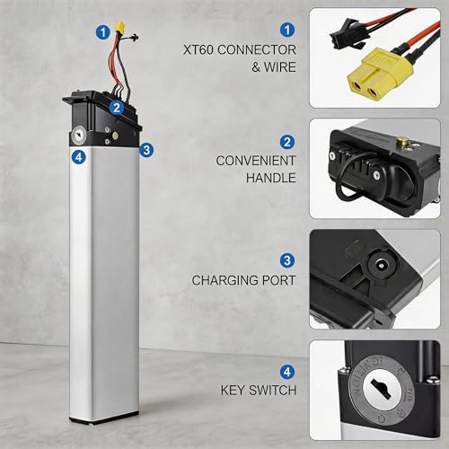 Image of 48V 10Ah Ebike Battery with Smart BMS & Safety Lock, 480Wh 13S4P 52-Cell Pack, Silver Aluminum - Powers 200W-350W Folding Electric Bikes, Compatible with SAMEBIKE KAISDA FIIDO M1 Pro (48-)