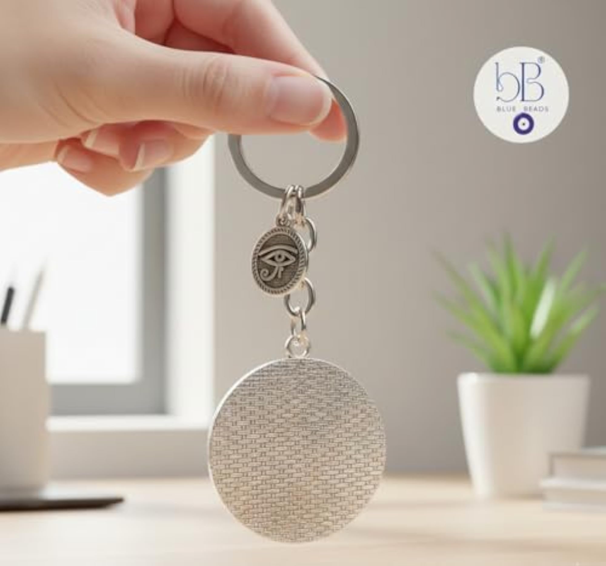 Silver Round Evil Eye Keychain for Bike and Car