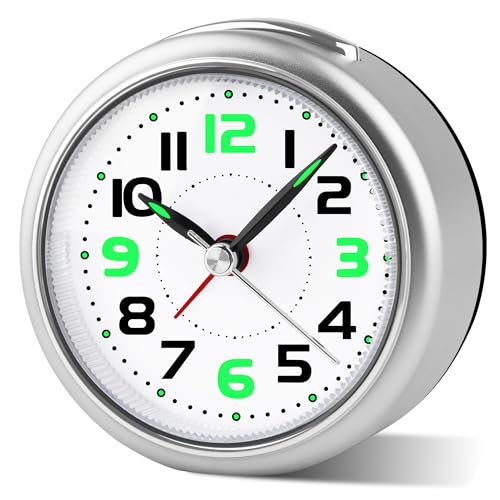 DTKID 3.27'' Analog Alarm Clock, Small Battery Operated Analog Travel Clock Silent No Ticking with Night Light, Snooze, for Bedroom, Bedside, Desk