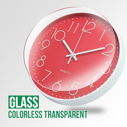 Image of Wall Clock 10 Inch Non-Ticking Silent Modern Simple Style Round Decor Clock Red Stereoscopic Dial Quartz Wall Clocks for Home /Office /School /Living Room /Bedroom /Kitchen