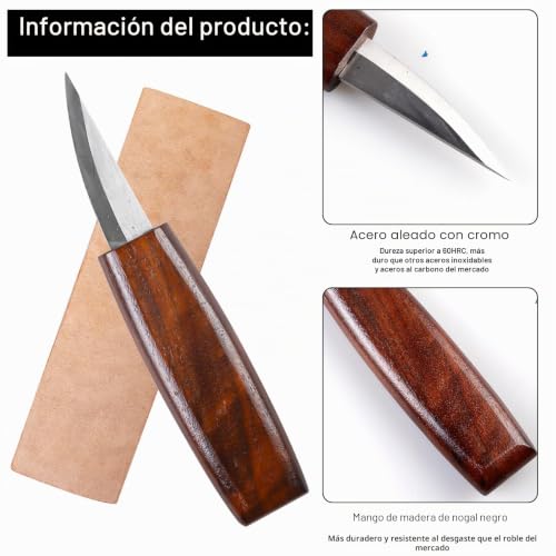 Miniatura 4 de Juego De 10 Cuchillos Para Tallar Madera, Juego De Herramientas Profesionales Para Tallar Madera, Juego De Tallado De Madera Con Cuchillo Para Tallar, Cuchillo De Ganchos, Cincel, Gubia, Piedra De