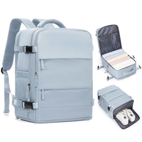 Image of coofay Travel Backpack Carry on Flight Approved Mochila De Viaje Carry on Backpack for Airplanes Spirit Airlines Personal Item Bag 18x14x8 Inches Travel Bag Traveling Backpack for Women Men Grey Blue