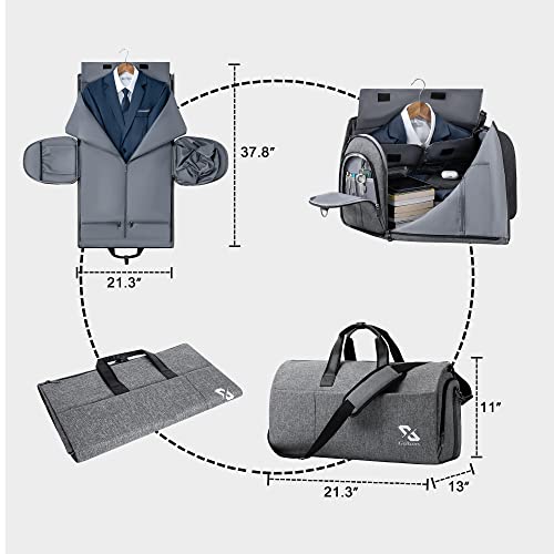 Golkcurx Convertible Garment Bag for travel,Carry on Garment Duffle Bag with Shoe Compartment, Detachable Shoulder Strap - 2 in 1 ， for Men Women - Thumbnail 2