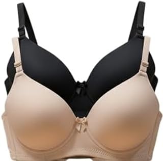 Imsa Moda Women's Nylon Lycra Lightly Padded Full Coverage Wirefree T-Shirt Bra Combo Pack of 2