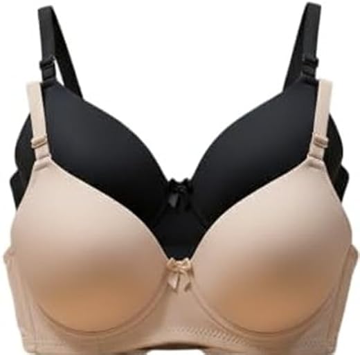 Emavic Women's Lycra Lightly Padded Full Coverage Wirefree T-Shirt Bra Combo Pack of 2