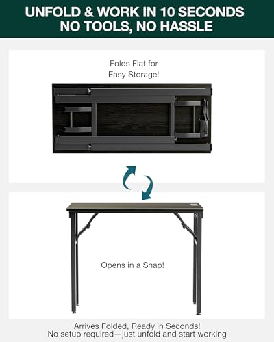 Image of Frylr Small Folding Computer Desk - 35.8 Inch Portable Table for Craft and Study, Lightweight Desk for Small Spaces, Foldable Laptop Table Built-in AC /USB Outlets for Convenience, Dark Oak