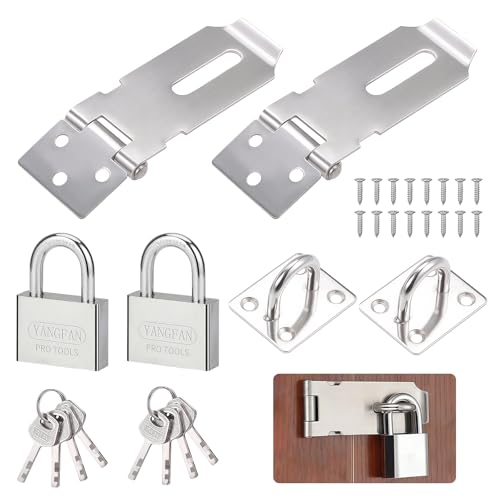 2 Pièces Loquet de Cadenas Agrafe avec Cadenas et Vis,3 Inch Loquet de Porte en Acier Inoxydable avec Cadenas,Moraillon de Loquet Porte,Porte Cadenas,pour...