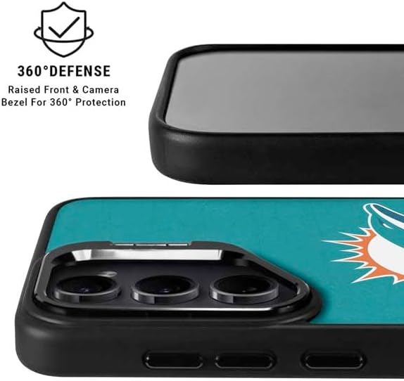Skinit Kickstand Phone Case Compatible with Galaxy S24 FE - Officially Licensed NFL Miami Dolphins Distressed- Aqua Design