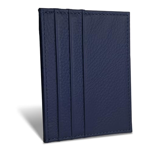 Image of WOXVM Credit Card Holder Wallet RFID Blocking Slim Credit Card Cases Holder Premium Leather Minimalist Front Pocket Small Wallet with 6 Card Slots and 1 Pockets for Men Women (Navy Blue)