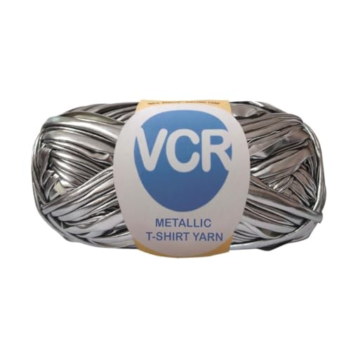 Image of VCR Metallic Silver Metallic T-Shirt Yarn, 100 Grams, 100% Metallized Craft Yarn, Pack of 1 Yarn, Suitable for Handbags, Tote Bags and Sling Bags