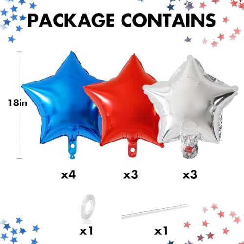 Image of ZHENGYE 10 Pieces18 Inches Star-Shaped Balloon Mylar Star Balloon Baby Shower Wedding Birthday Party Decoration Supplies(Red,Blue,Silver)